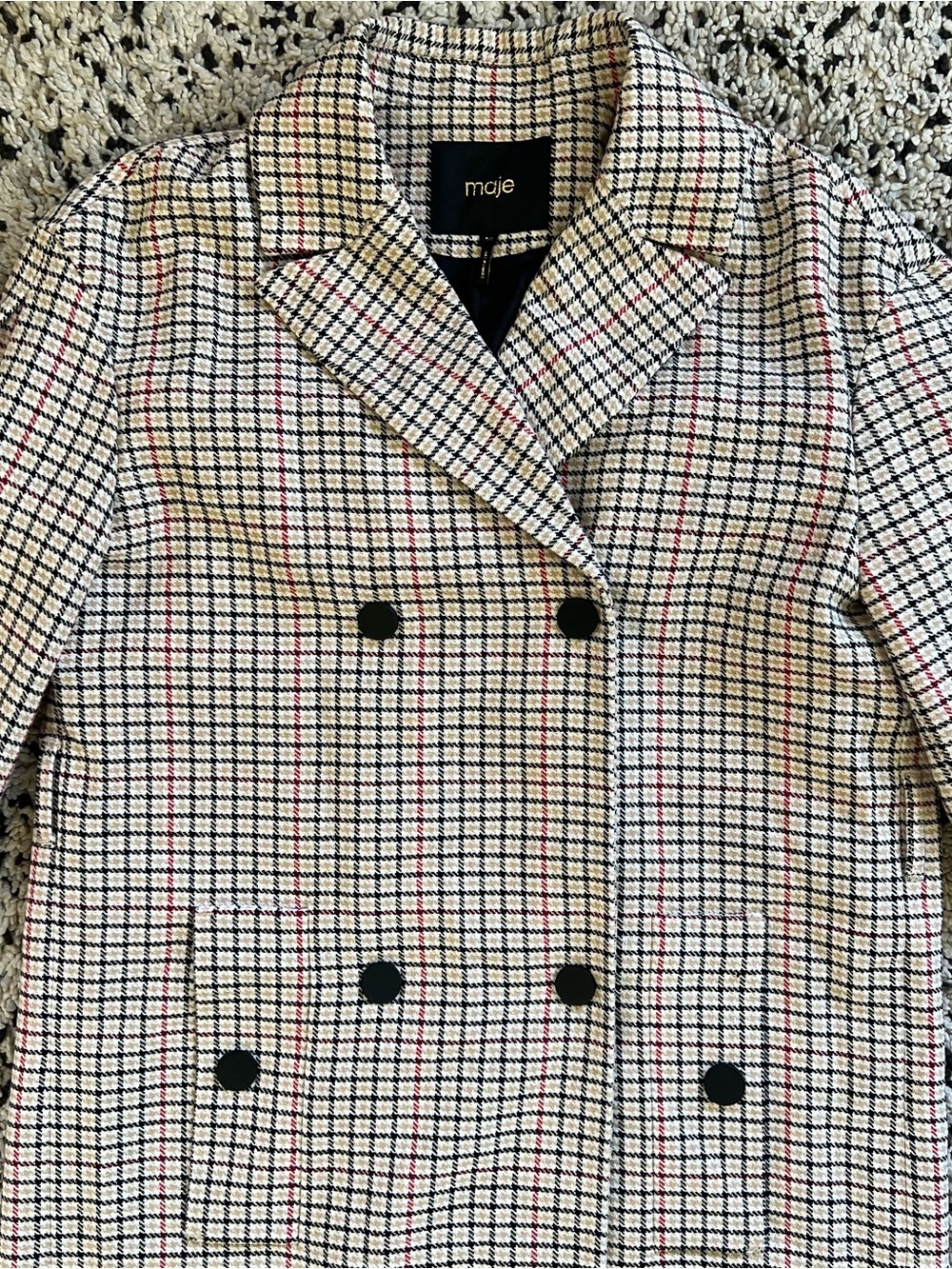 Maje Gessia Carreaux Trench Coat Check Plaid Women’s 38 EU Medium *Missing Belt - Picture 11 of 16